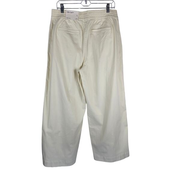 On 34th Cream Wide Leg Ankle High Rise Work Business Chino Women's Pants L NWT - Picture 2 of 6